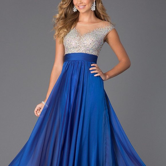 PROMGIRL - NAVY BLUE PROM DRESS WITH SPARKLY TOP - NEVER WORN - FITS SIZE XS - Picture 1 of 2